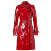 Women's Trench Coat PVC Vinyl Shiny Gothic Emo Soft Faux Leather Red Long Premium Coat