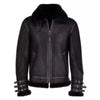 Men's Belted Aviator B3 Bomber Geniune Black Leather Shearling Flying Fur Premium Jacket