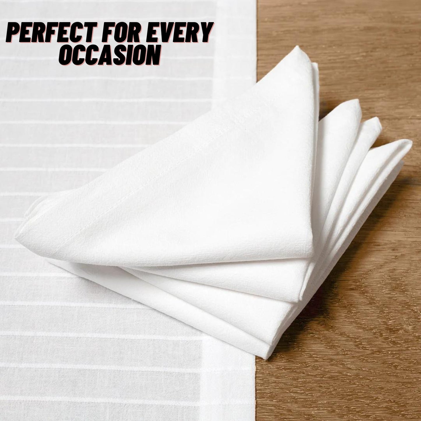 Kitchen Cloth Napkins 6 Pack Cotton Blend Washable and Reusable Table Dinner Napkins for Hotel, Lunch, Restaurant, Weddings, Event and Parties 12x12 Inches White