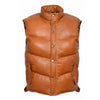 Men's EVEREST PUFFER Genuine Tan Leather Gilet Vest Waistcoat Sleeveless Premium Winter Jacket