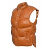 Men's EVEREST PUFFER Genuine Tan Leather Gilet Vest Waistcoat Sleeveless Premium Winter Jacket