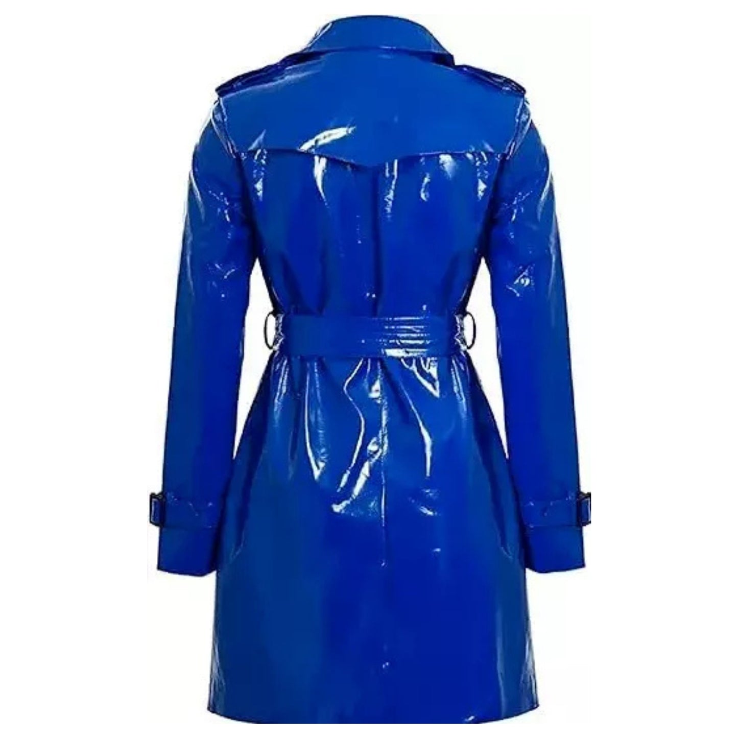 Women's Trench Coat PVC Vinyl Shiny Gothic Emo Soft Faux Leather Blue Long Premium Long Coat