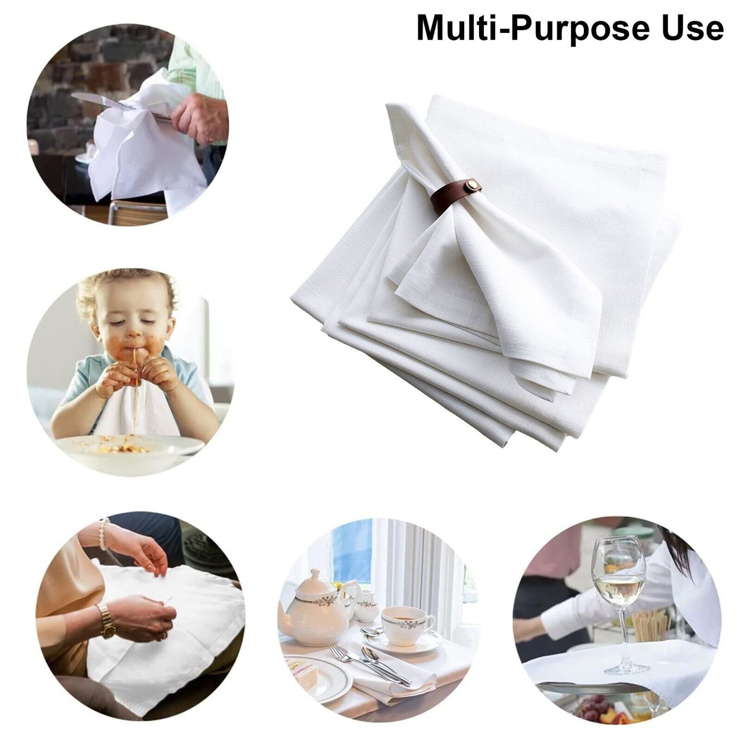 Kitchen Cloth Napkins 6 Pack Cotton Blend Washable and Reusable Table Dinner Napkins for Hotel, Lunch, Restaurant, Weddings, Event and Parties 12x12 Inches White