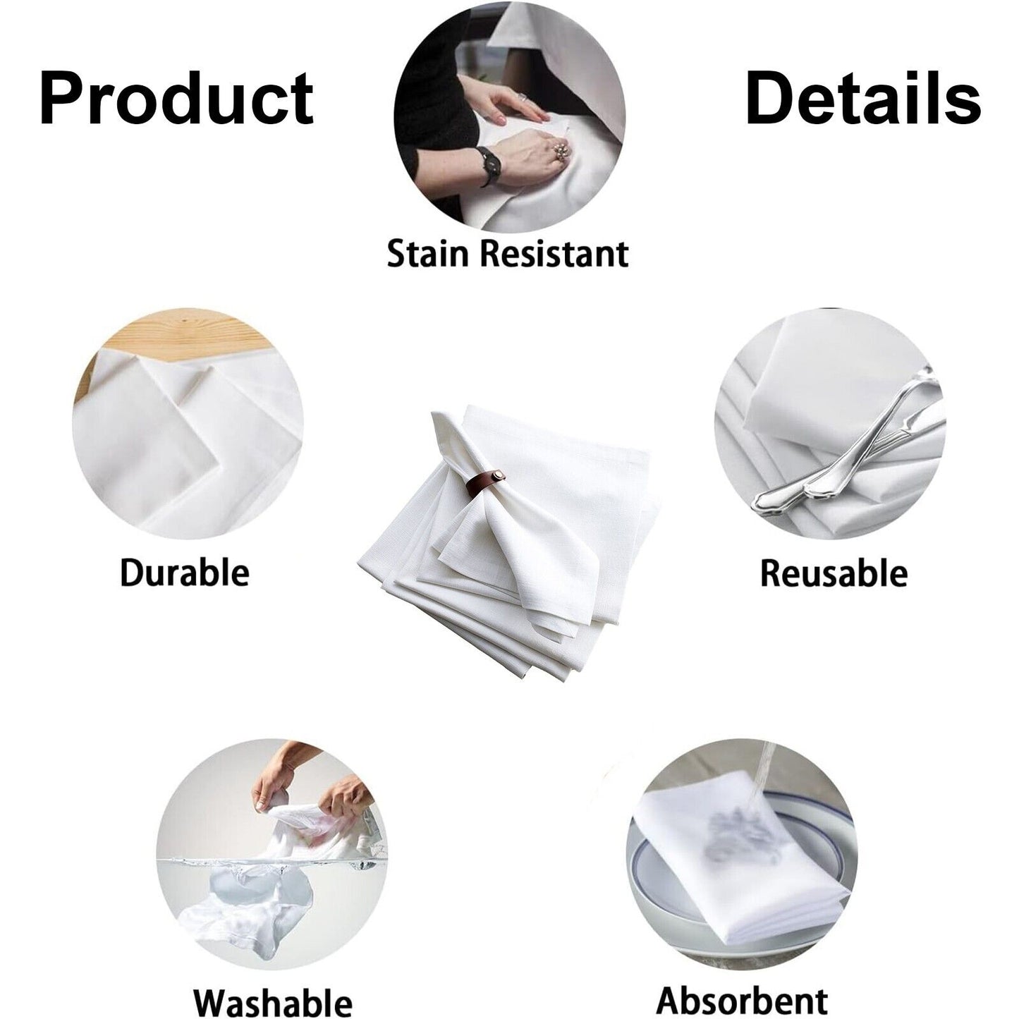 Kitchen Cloth Napkins 6 Pack Cotton Blend Washable and Reusable Table Dinner Napkins for Hotel, Lunch, Restaurant, Weddings, Event and Parties 12x12 Inches White