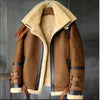 Men's Brown Double Fur Collar RAF Flight Bomber Aviator Sheepskin Leather Winter Warm Jacket