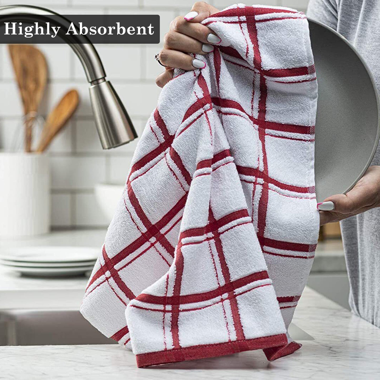 5 PCS Terry 100% Cotton Tea Towels Set Kitchen Cleaning Dish Cloths Drying Packs UK