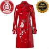 Women's Trench Coat PVC Vinyl Shiny Gothic Emo Soft Faux Leather Red Long Premium Coat