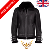 Men's Belted Aviator B3 Bomber Geniune Black Leather Shearling Flying Fur Premium Jacket