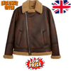 Mens Real Leather Distressed Brown Shearling Fur Aviator Warm Winter Bomber Sheepskin Jacket
