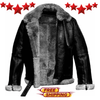 Men Avitor Pure Black Sheep Leather Jacket RAF B3 Flying Shearling Gray Fur Premium Winter Coat
