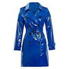 Women's Trench Coat PVC Vinyl Shiny Gothic Emo Soft Faux Leather Blue Long Premium Long Coat