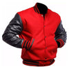 Kids Boys Letterman Bomber Baseball Red Wool & Black Leather Sleeves UK