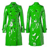 Women Trench Coat PVC Vinyl Shiny Gothic Emo Faux Leather Kelly Green Long Premium Coat