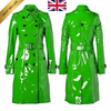 Women Trench Coat PVC Vinyl Shiny Gothic Emo Faux Leather Kelly Green Long Premium Coat