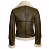 Women Aviator RAF Bomber Shearling Real Brown Heavy Leather Jacket Sheepskin Fur Coat Winter