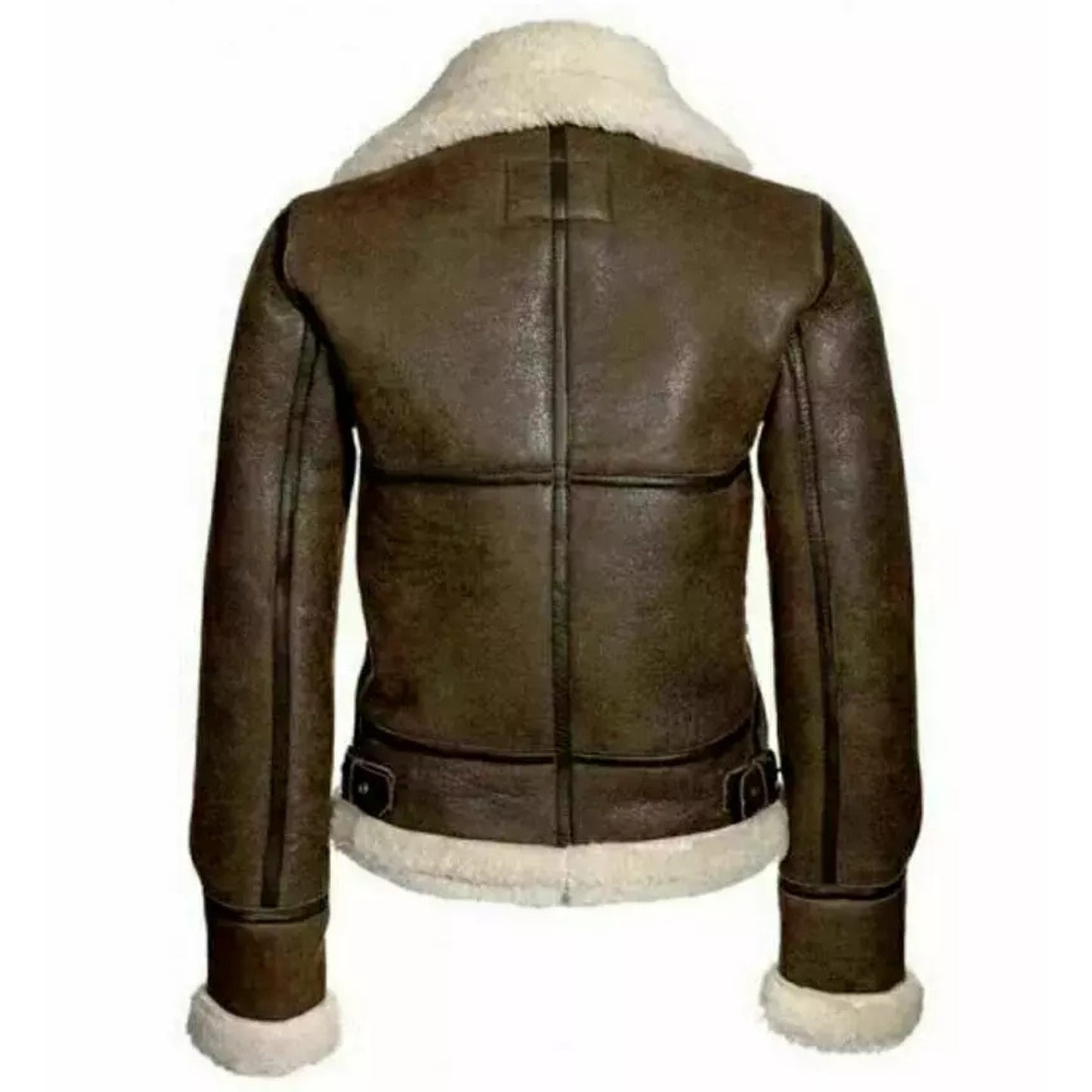 Women Aviator RAF Bomber Shearling Real Brown Heavy Leather Jacket Sheepskin Fur Coat Winter