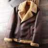 Mens Real Leather Distressed Brown Shearling Fur Aviator Warm Winter Bomber Sheepskin Jacket