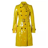 Women Trench Coat PVC Vinyl Shiny Gothic Emo Soft Faux Leather Yellow Long Premium Coat