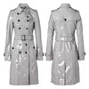 Women's Trench Coat PVC Vinyl Shiny Gothic Emo Soft Faux Leather White Long Premium Coat