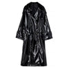 Women's Trench Coat PVC Vinyl Shiny Gothic Emo Soft Faux Leather Black Long Premium Coat