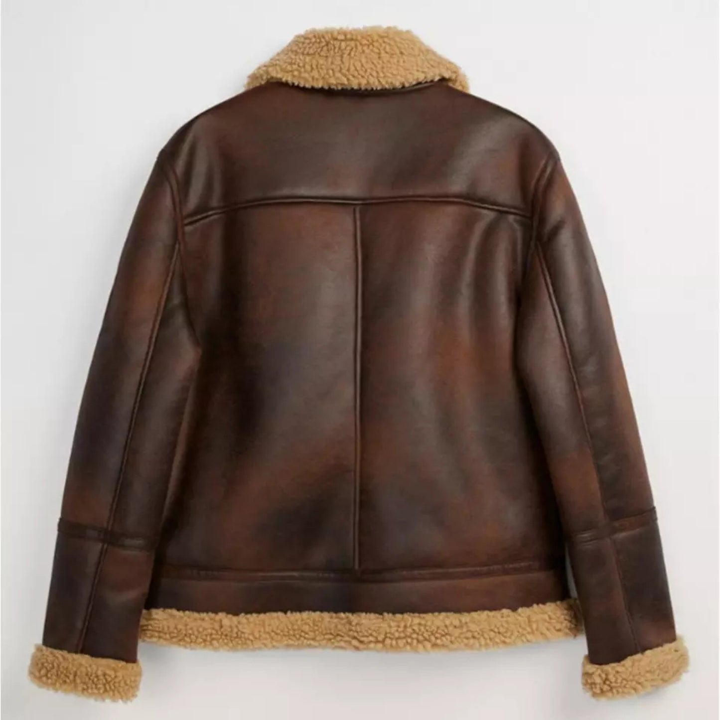 Mens Real Leather Distressed Brown Shearling Fur Aviator Warm Winter Bomber Sheepskin Jacket