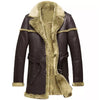 Mens RAF Shearling Long Coat Leisure Bomber Chaco Brown Genuine Leather Premium Overcoat