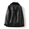 Women's Real Sheep Leather Biker Jacket Double Faced Pilot Avitor Black Fur Winter Premium Warm Coat