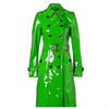 Women Trench Coat PVC Vinyl Shiny Gothic Emo Faux Leather Kelly Green Long Premium Coat