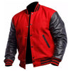 Kids Boys Letterman Bomber Baseball Red Wool & Black Leather Sleeves UK