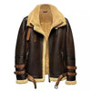 Men's Brown Double Fur Collar RAF Flight Bomber Aviator Sheepskin Leather Winter Warm Jacket