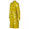 Women Trench Coat PVC Vinyl Shiny Gothic Emo Soft Faux Leather Yellow Long Premium Coat