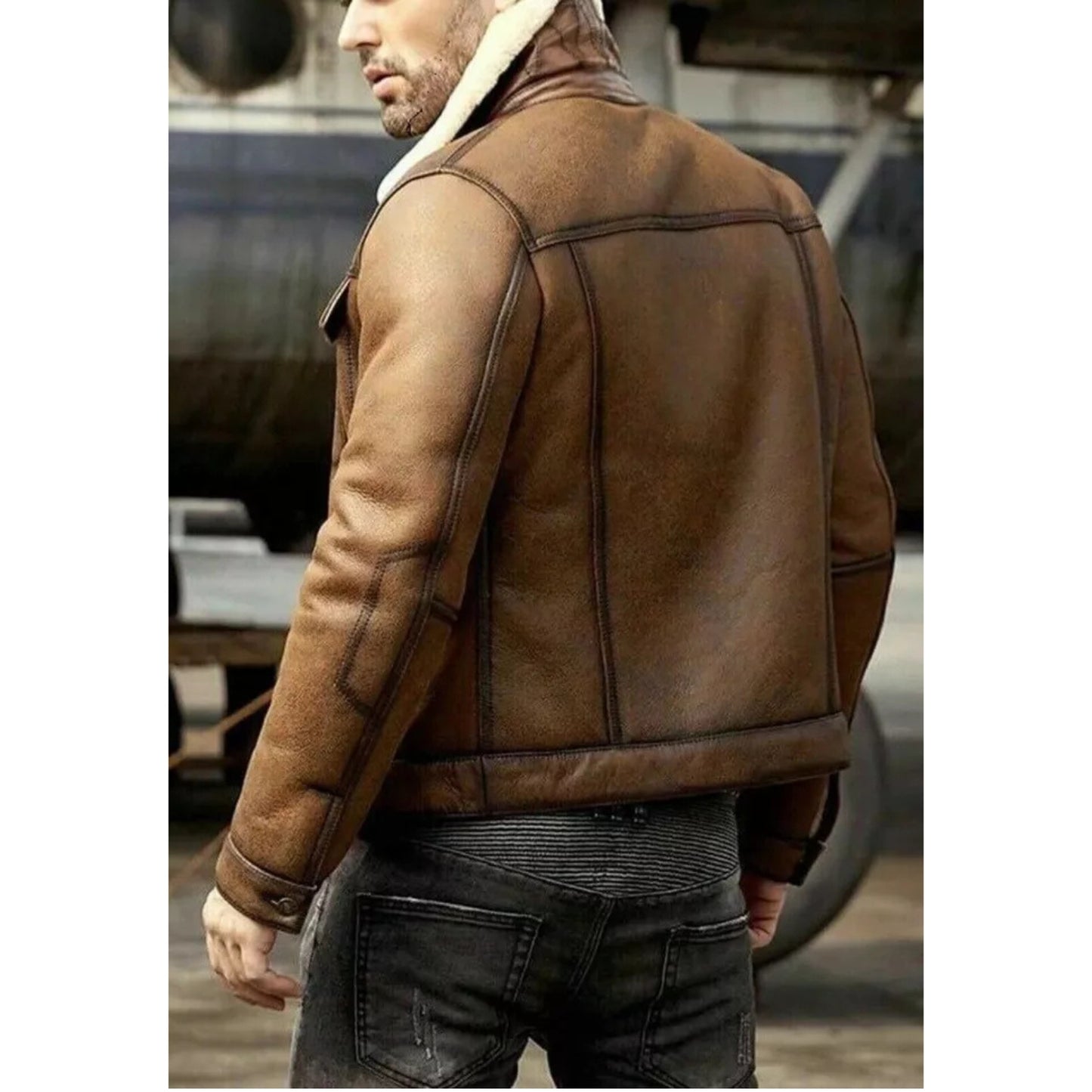 Men's RAF Bomber Aviator Genuine Sheep Skin Jacket Pilot Flying B3 Leather Winter Warm Coat