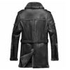 Mens RAF Shearling Long Coat Retro Leisure Bomber Genuine Black Leather Premium Winter Overcoat