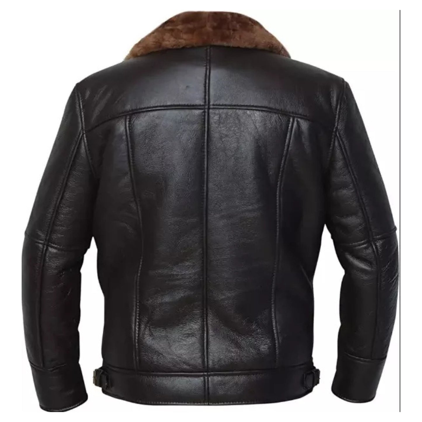 Men's RAF Aviator Shearling Bomber Faux Fur Genuine Black Sheep Leather Premium Warm Jacket