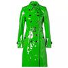 Women Trench Coat PVC Vinyl Shiny Gothic Emo Faux Leather Kelly Green Long Premium Coat