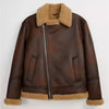 Kids Boys Real Leather Distressed Brown Shearling Fur Aviator Bomber UK