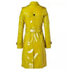 Women Trench Coat PVC Vinyl Shiny Gothic Emo Soft Faux Leather Yellow Long Premium Coat