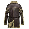 Mens RAF Shearling Long Coat Leisure Bomber Chaco Brown Genuine Leather Premium Overcoat