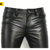 Men Slim Fit Genuine Black Leather Pant Casual Tight Fitting Trousers Biker High Quality Pant