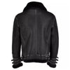Men's Belted Aviator B3 Bomber Geniune Black Leather Shearling Flying Fur Premium Jacket