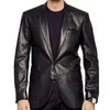 Mens 2 button Black Leather Coat Genuine Sheepskin Blazer Premium Quality Jacket