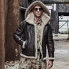 Men's B3 RAF Sheepskin Jacket Detachable Fox Fur Hooded Flight Fur Leather Premium Coat