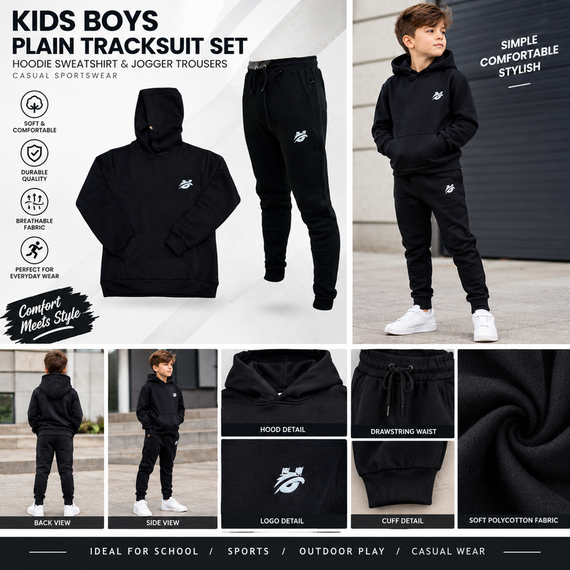 Kids Boys Plain Tracksuit Set Hoodie Sweatshirt & Jogger Trousers Casual Sportswear ussr sports