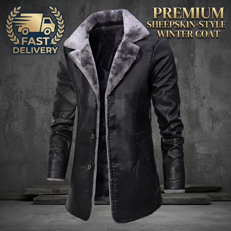 Men's Genuine Sheepskin Leather Long Coat with Fur Lining – Warm RAF Shearling Winter Jacket ussr sports