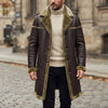 Men’s RAF Shearling Long Coat Genuine Leather Bomber Jacket Choco Brown Premium Winter Overcoat ussr sports
