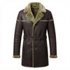 Men’s RAF Shearling Long Coat Genuine Leather Bomber Jacket Choco Brown Premium Winter Overcoat ussr sports