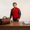 Kids Boys Red Letterman Bomber Jacket Wool Body Black Leather Sleeves Varsity Baseball Coat UK ussr sports