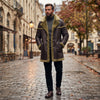 Men’s RAF Shearling Long Coat Genuine Leather Bomber Jacket Choco Brown Premium Winter Overcoat ussr sports