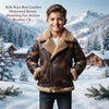 Kids Boys Genuine Leather Shearling Aviator Bomber Jacket Brown Distressed Fur Lined ussr sports