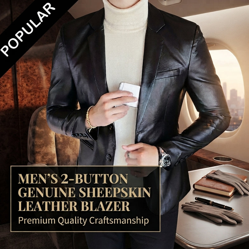 Men's 2-Button Black Genuine Sheepskin Leather Coat Blazer – Premium Formal Jacket ussr sports